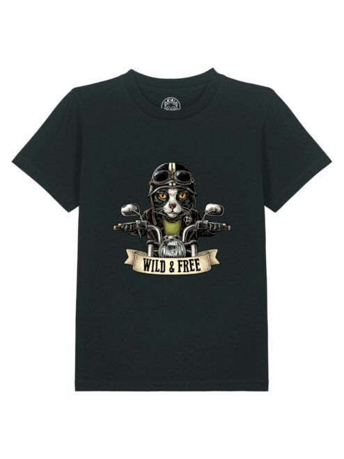 Tricou din bumbac organic Premium-Pisica Motociclista
