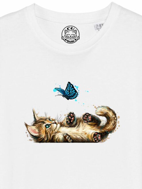 Tricou din bumbac organic Premium-Pisica si Fluture