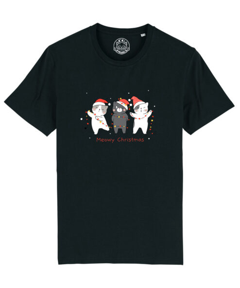 Tricou bumbac organic-Christmas Cats, Barbati-Negru