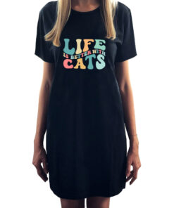 Rochie bumbac organic-Life is Better With Cats