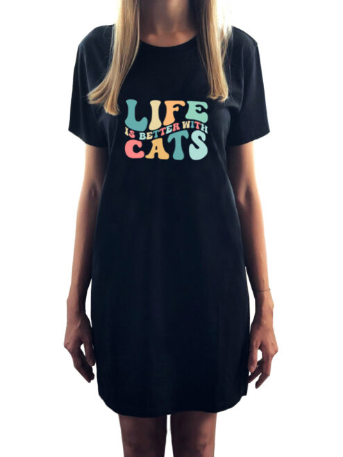 Rochie bumbac organic-Life is Better With Cats