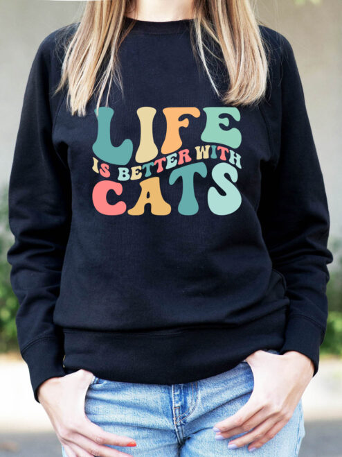 Bluza printata-Life is Better With Cats, Femei