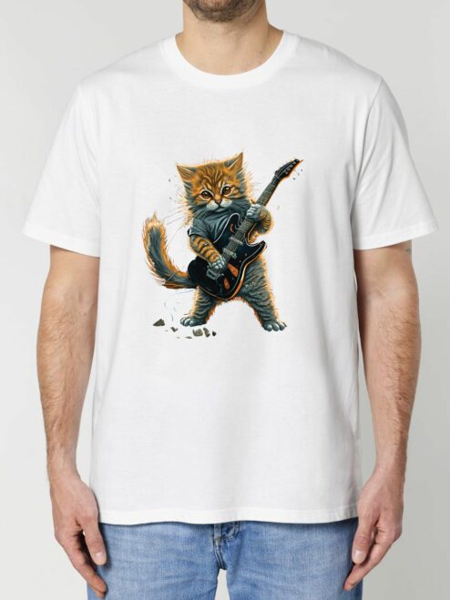 Tricou din bumbac organic Premium-Pisica Chitarista, Barbati