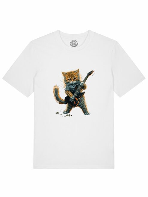 Tricou din bumbac organic Premium-Pisica Chitarista, Barbati