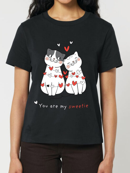 Tricou bumbac organic-You Are My Sweetie, Femei-Negru