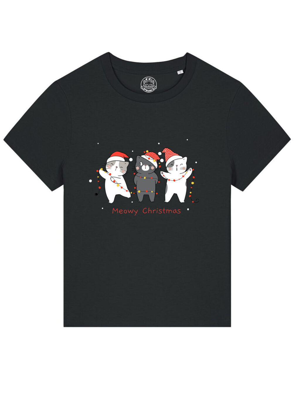 Tricou bumbac organic-Christmas Cats, Femei-Negru