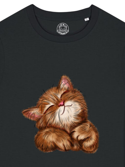 Tricou bumbac organic-Super Cute Cat, Femei-Negru