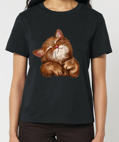 Tricou bumbac organic-Super Cute Cat, Femei-Negru