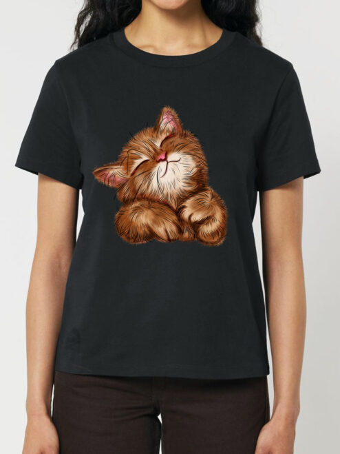 Tricou bumbac organic-Super Cute Cat, Femei-Negru