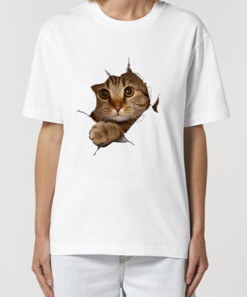 Tricou bumbac organic Oversized-Curious Cat, UNISEX