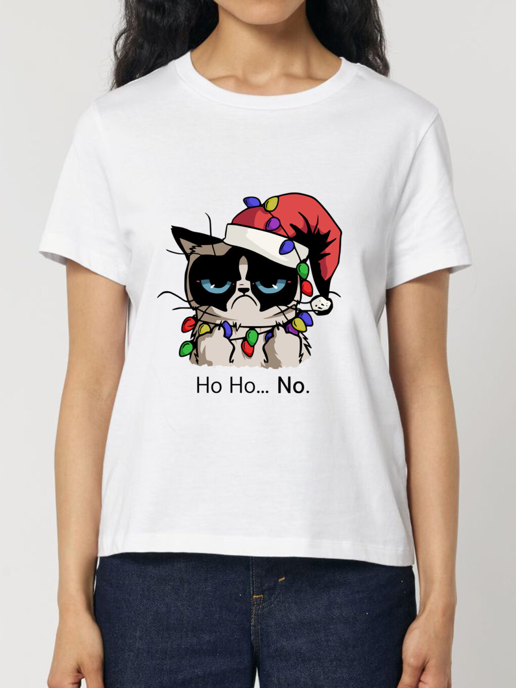 Tricou bumbac organic-Christmas Grumpy Cat, Femei