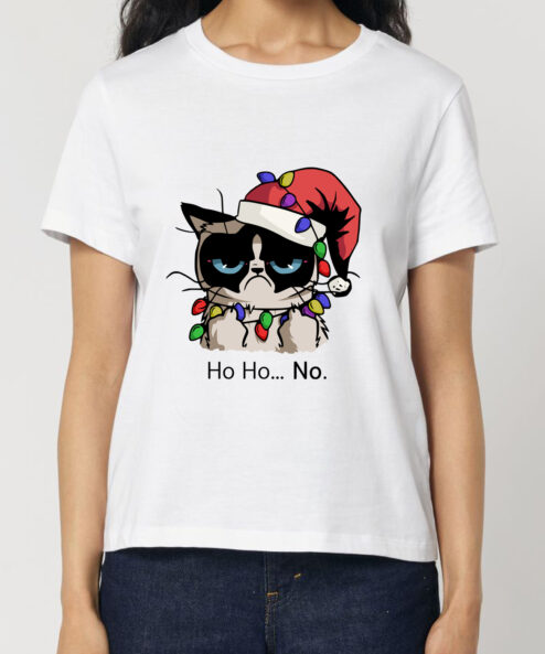 Tricou bumbac organic-Christmas Grumpy Cat, Femei