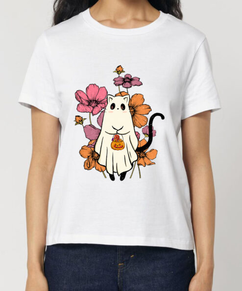 Tricou bumbac organic-Cute Halloween Cat, Femei