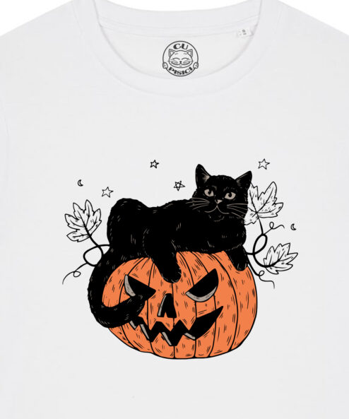 Tricou bumbac organic-Pumpkin Cat, Femei