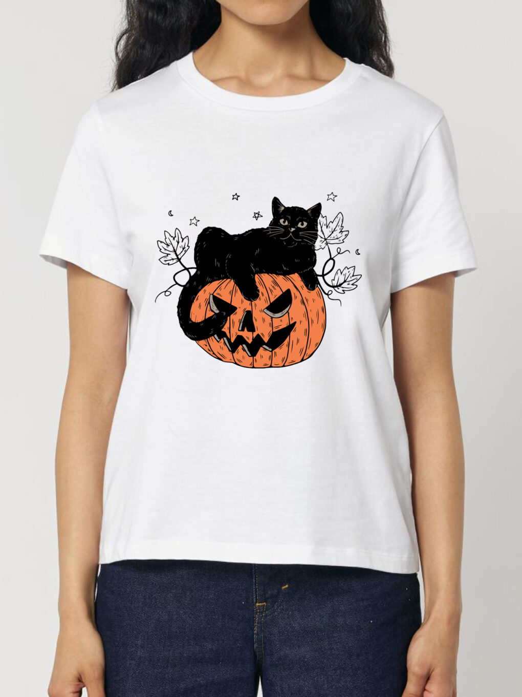 Tricou bumbac organic-Pumpkin Cat, Femei