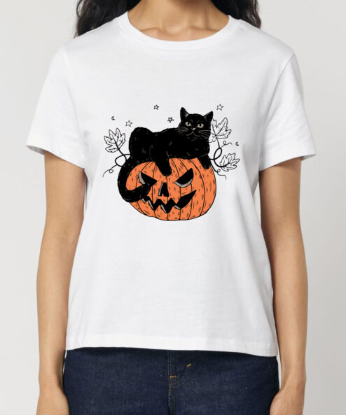 Tricou bumbac organic-Pumpkin Cat, Femei