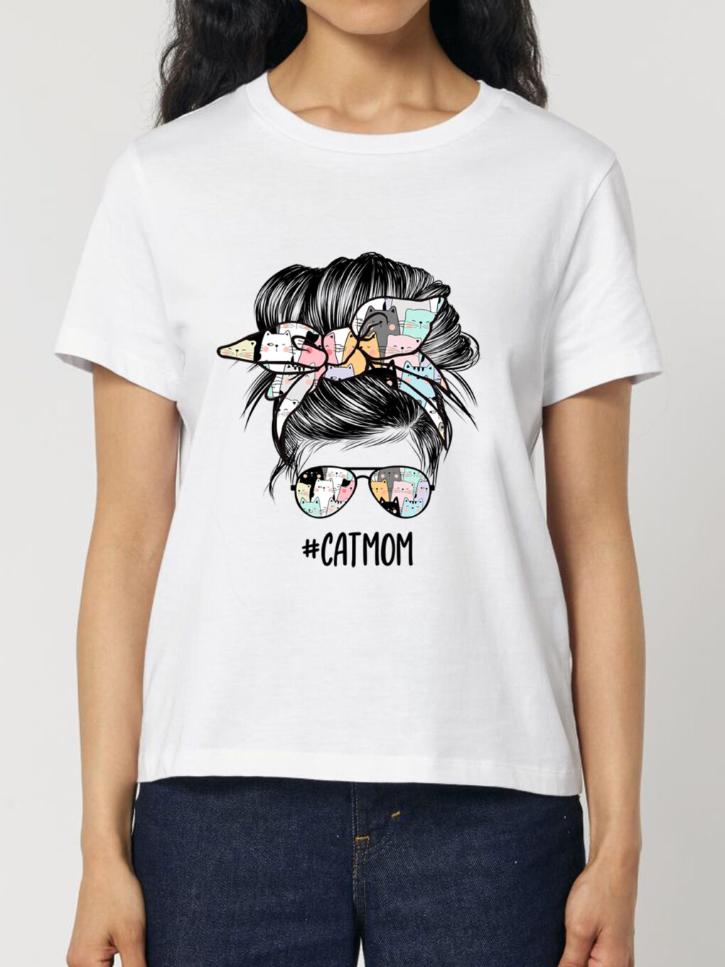 Tricou bumbac organic-Stylish Cat Mom, Femei