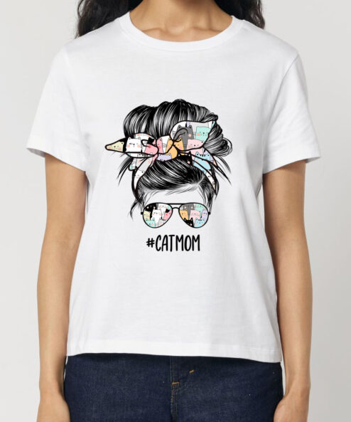 Tricou bumbac organic-Stylish Cat Mom, Femei