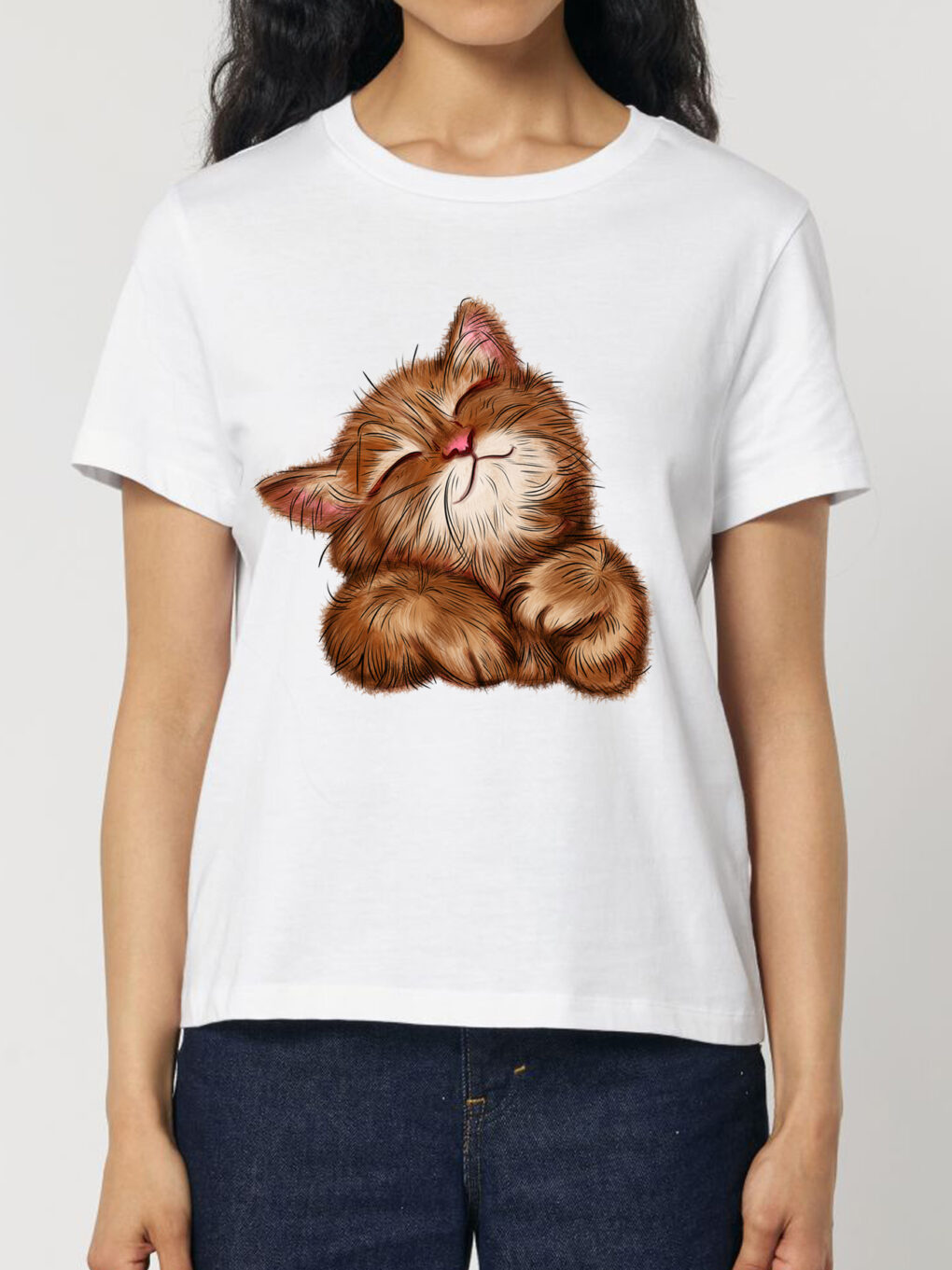 Tricou bumbac organic-Super Cute Cat, Femei-Alb