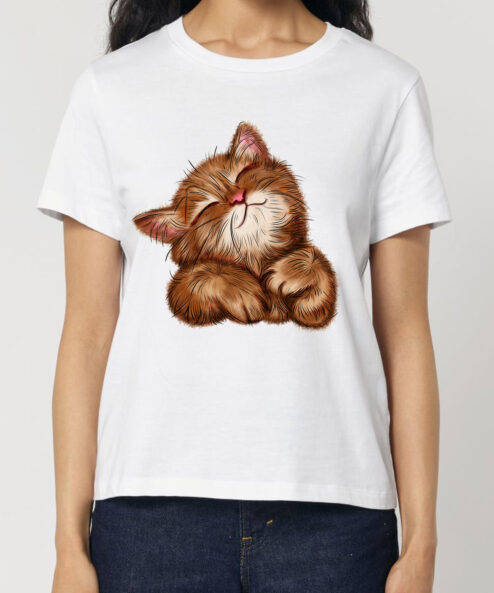 Tricou bumbac organic-Super Cute Cat, Femei-Alb