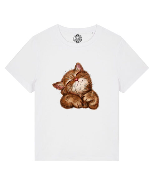 Tricou bumbac organic-Super Cute Cat, Femei-Alb