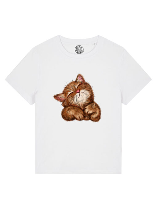 Tricou bumbac organic-Super Cute Cat, Femei-Alb