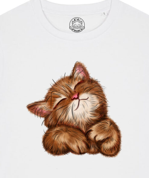 Tricou bumbac organic-Super Cute Cat, Femei-Alb