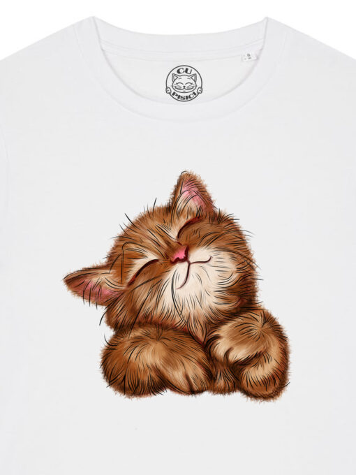 Tricou bumbac organic-Super Cute Cat, Femei-Alb