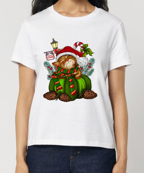 Tricou bumbac organic-Sweet Christmas Cat, Femei