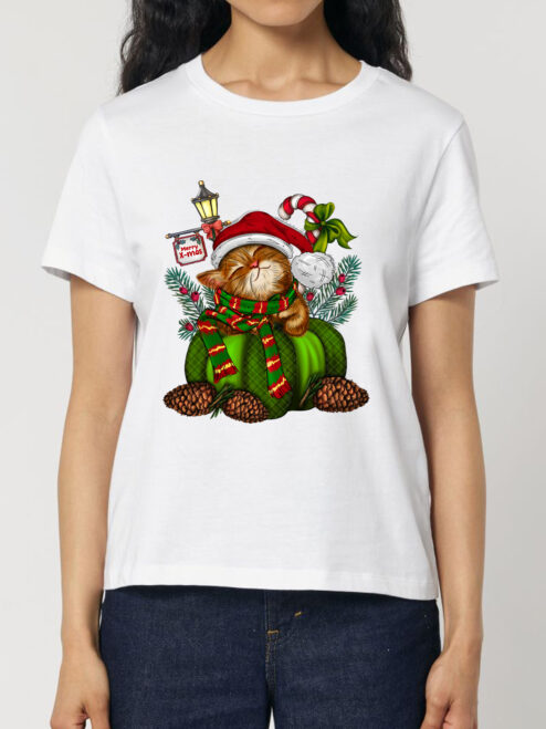 Tricou bumbac organic-Sweet Christmas Cat, Femei