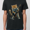 Tricou bumbac organic-Pisica Chitarista, Barbati-Negru