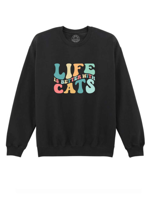 Bluza printata-Life is Better With Cats, Unisex