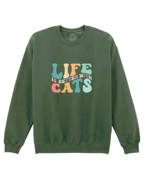 Bluza printata-Life is Better With Cats, Unisex