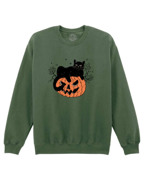 Bluza printata-Pumpkin Cat, Unisex