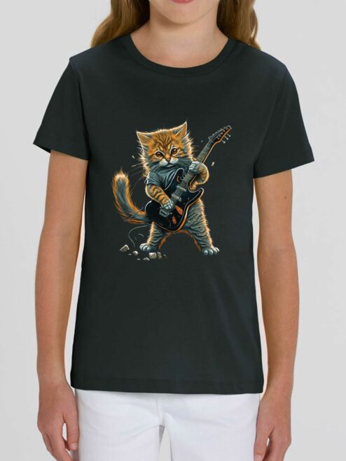Tricou din bumbac organic Premium-Pisica Chitarista