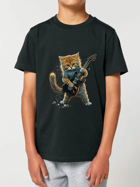 Tricou din bumbac organic Premium-Pisica Chitarista