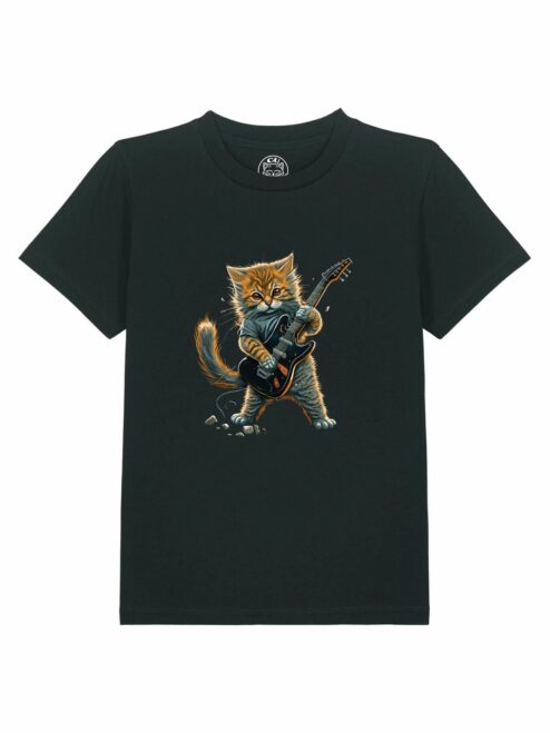 Tricou din bumbac organic Premium-Pisica Chitarista