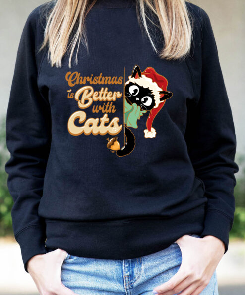 Bluza Printata-Christmas Is Better With Cats, Femei