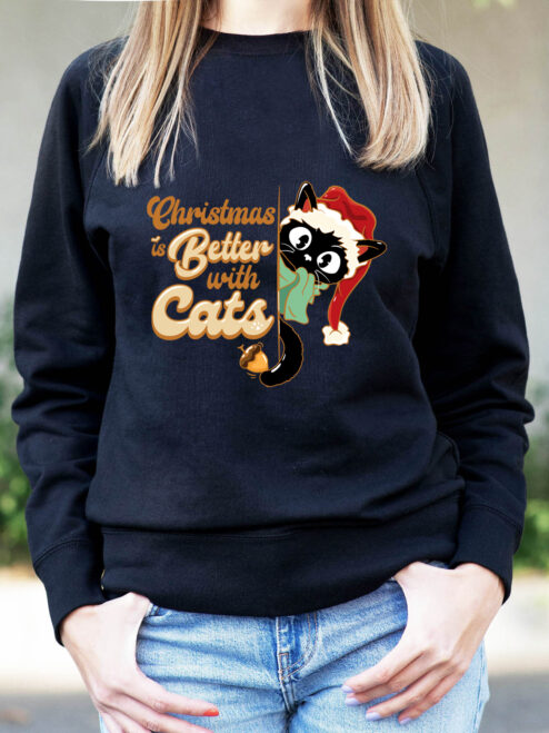 Bluza Printata-Christmas Is Better With Cats, Femei