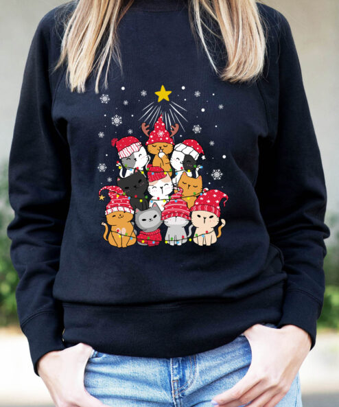 Bluza Printata-Meow Christmas Tree, Femei