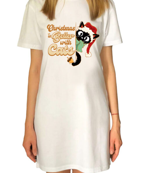 Rochie bumbac organic-Christmas Is Better With Cats