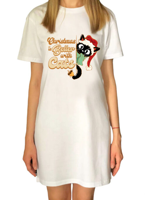 Rochie bumbac organic-Christmas Is Better With Cats