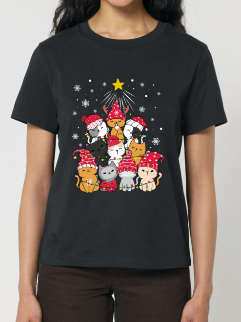 Tricou bumbac organic-Meow Christmas Tree, Femei