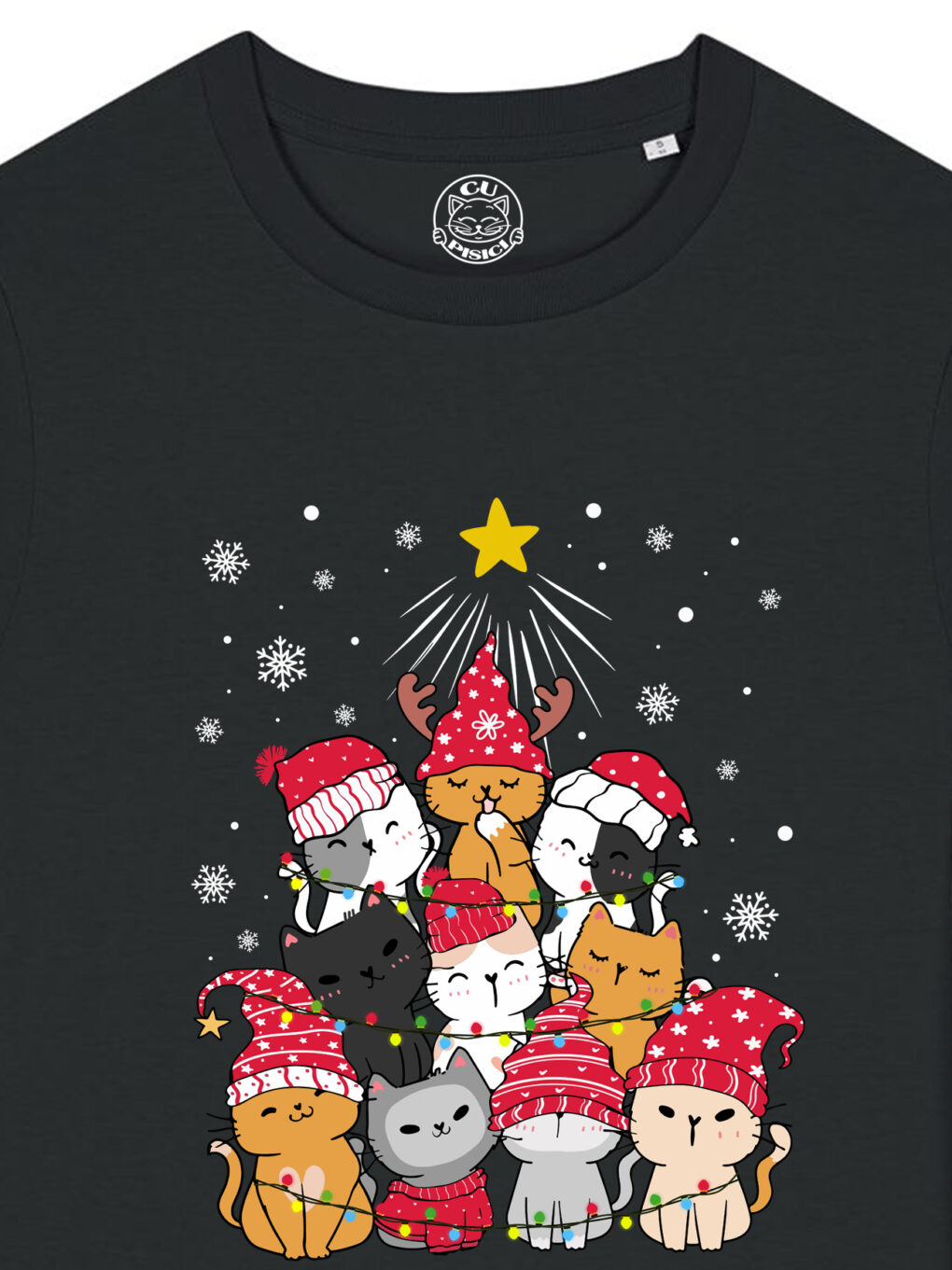 Tricou bumbac organic-Meow Christmas Tree, Femei