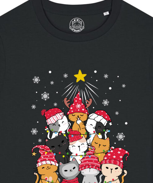 Tricou bumbac organic-Meow Christmas Tree, Femei