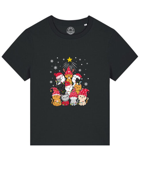 Tricou bumbac organic-Meow Christmas Tree, Femei