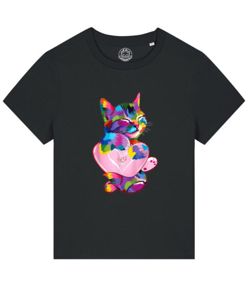 Tricou bumbac organic-Rainbow Cat Love, Femei