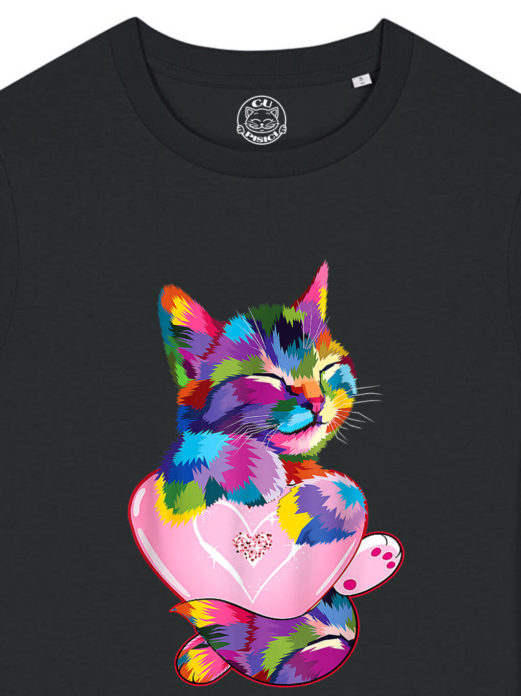 Tricou bumbac organic-Rainbow Cat Love, Femei