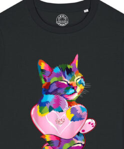 Tricou bumbac organic-Rainbow Cat Love, Femei