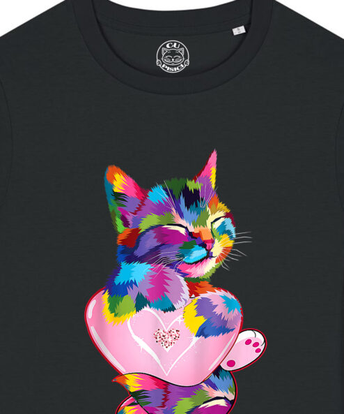 Tricou bumbac organic-Rainbow Cat Love, Femei